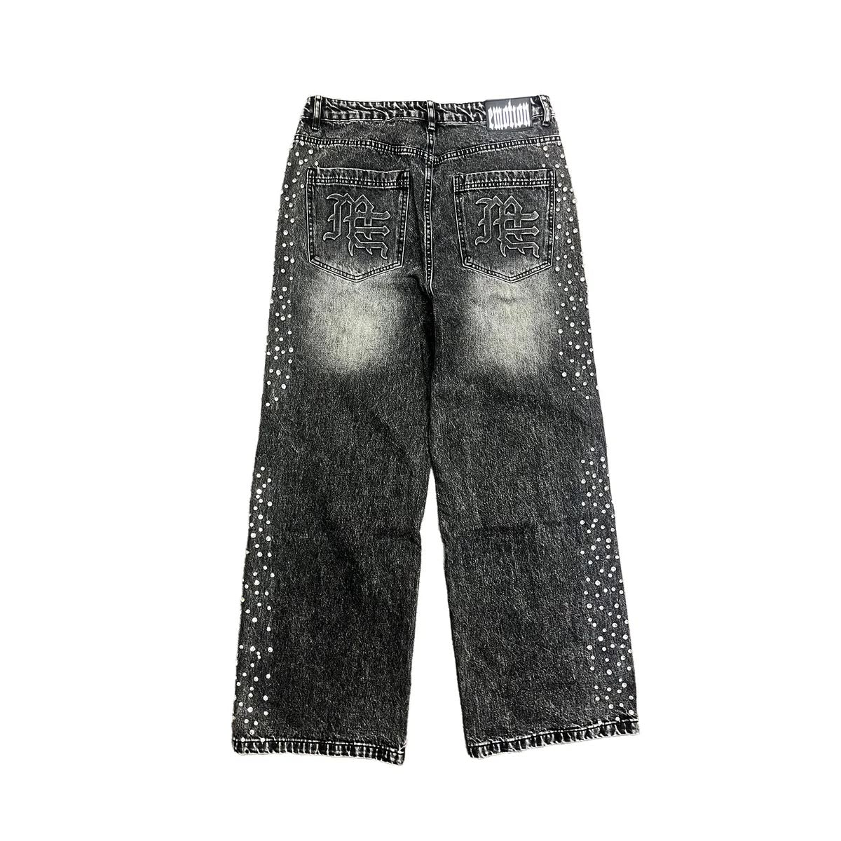 mixed emotion grey stone baggy jeans