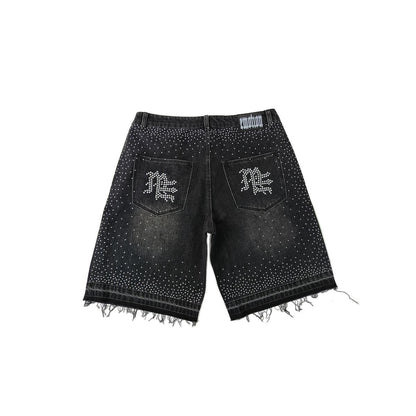 mixed emotion Black “ME” Rhinestone Denim Shorts