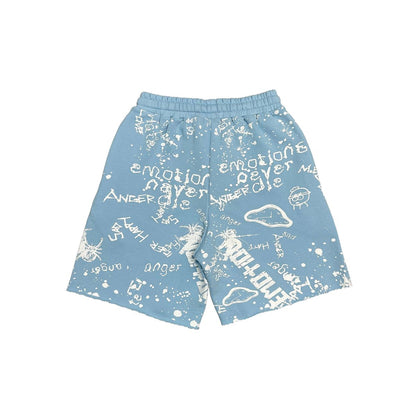 mixed emotion Blue 'Graffiti' shorts