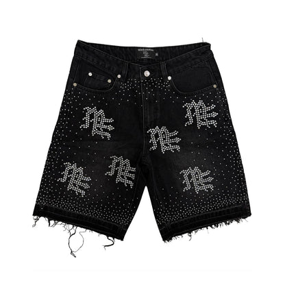 mixed emotion Black “ME” Rhinestone Denim Shorts
