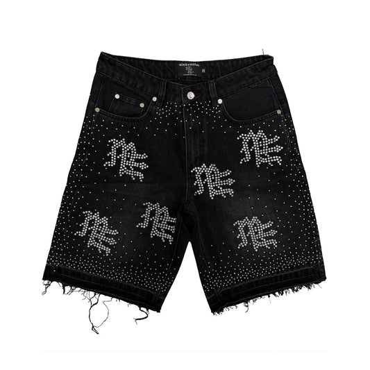 mixed emotion Black “ME” Rhinestone Denim Shorts