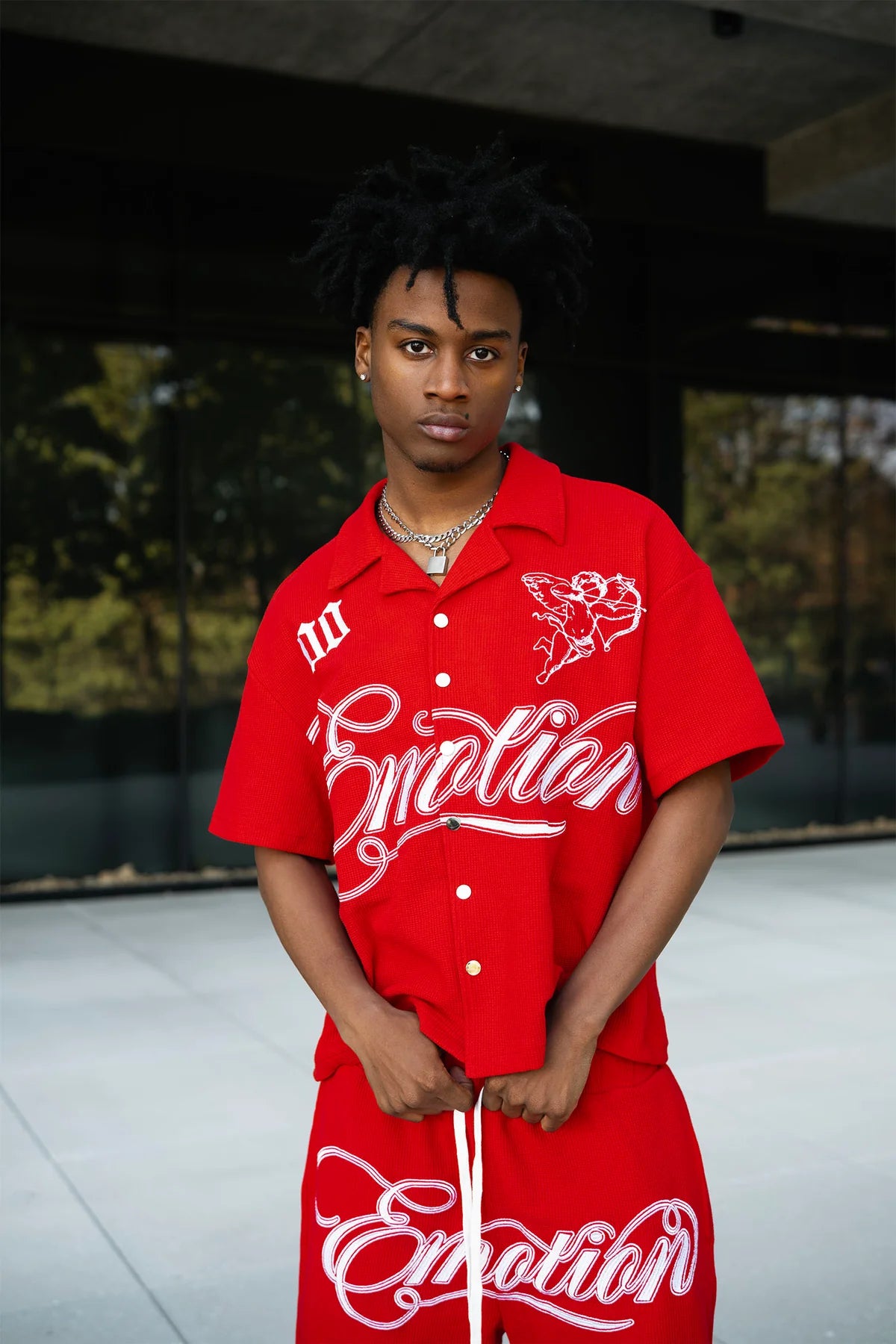 Mixed emotion red shirt