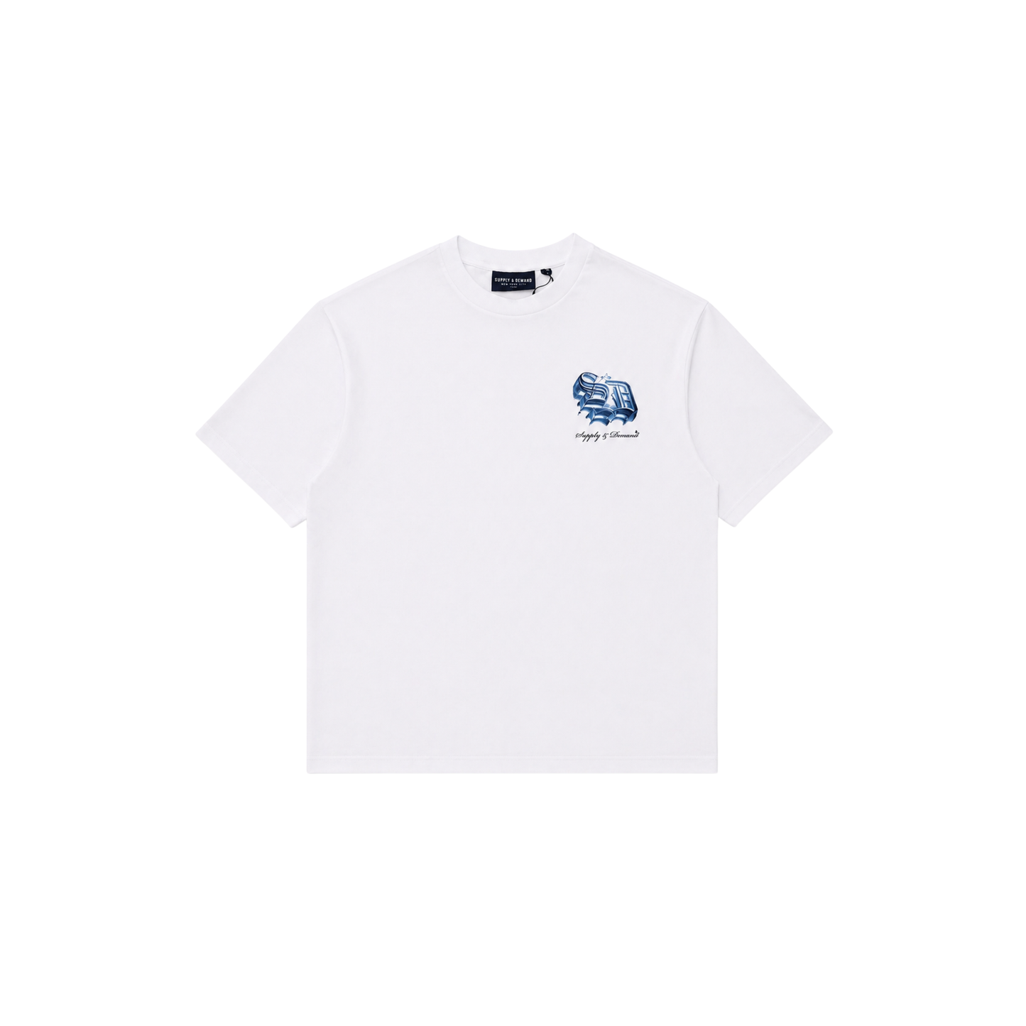 SUPPLY DEMAND WHITE BLUE LETTERING