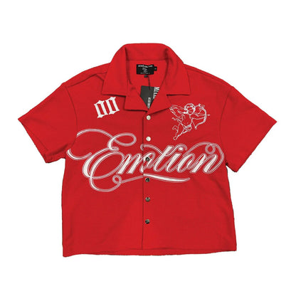 Mixed emotion red shirt