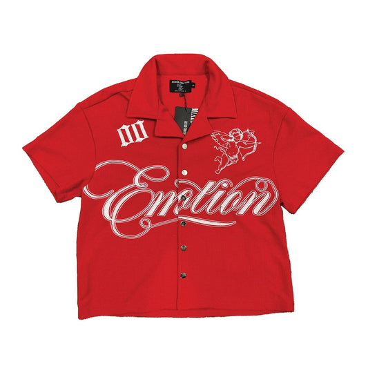 Mixed emotion red shirt