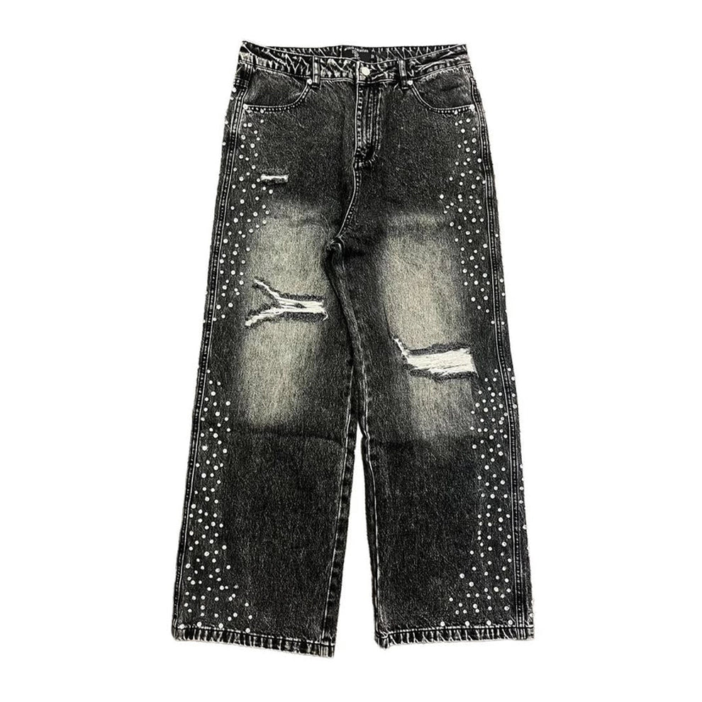 mixed emotion grey stone baggy jeans
